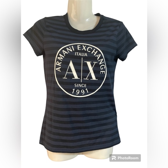 Armani Exchange Tops - WOMENS BLUE STRIPE ARMANI EXCHANGE TEE